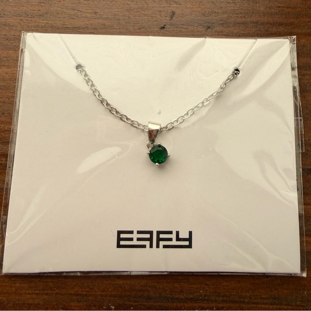 Effy Emerald Green Stone Pendant on 18" Silver Chain Necklace